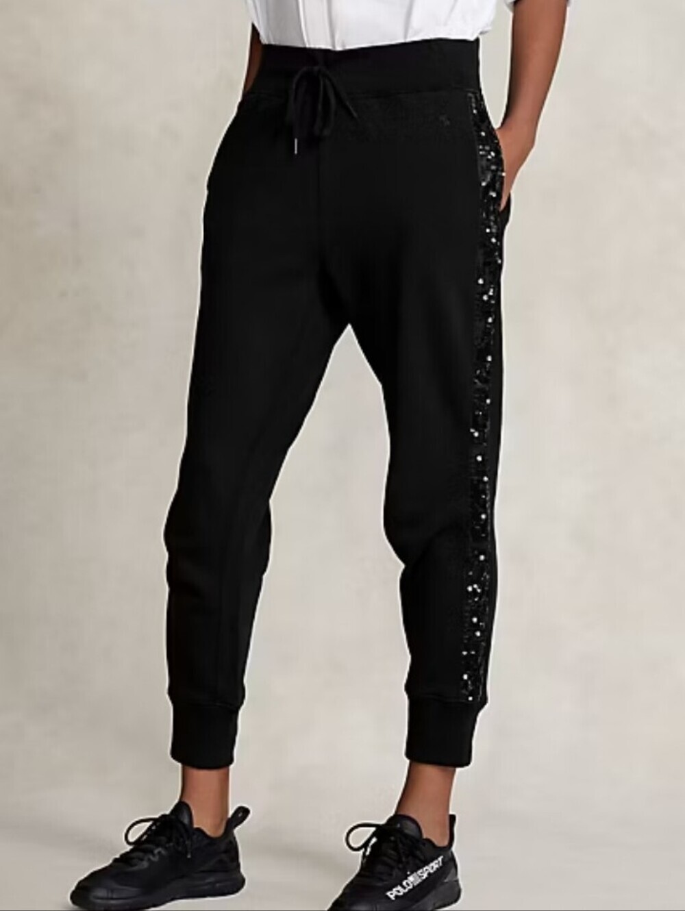 Polo Ralph Lauren NWT Black Jogger Pants with Sequin Beaded Side Stripe